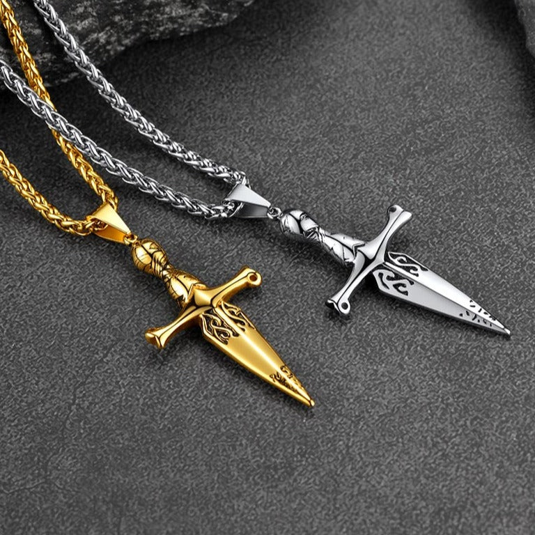 FaithHeart Cross Necklace Knife Pendant Necklace for Men FaithHeart