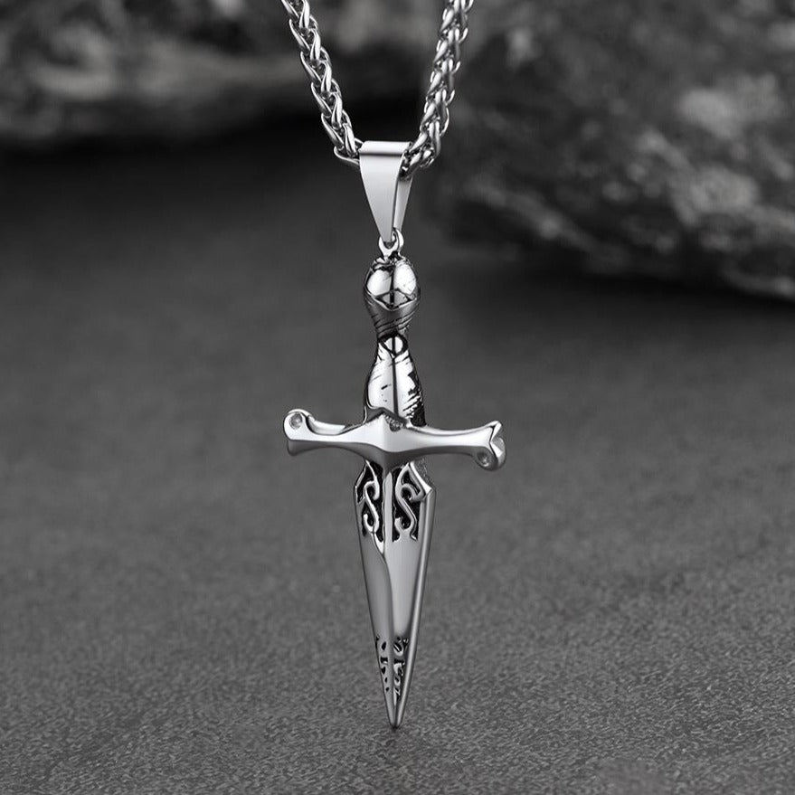 FaithHeart Cross Necklace Knife Pendant Necklace for Men FaithHeart