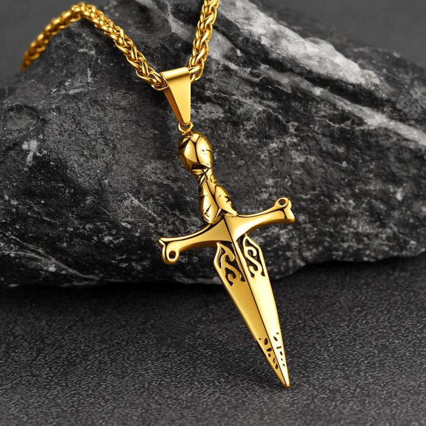 FaithHeart Cross Necklace Knife Pendant Necklace for Men FaithHeart