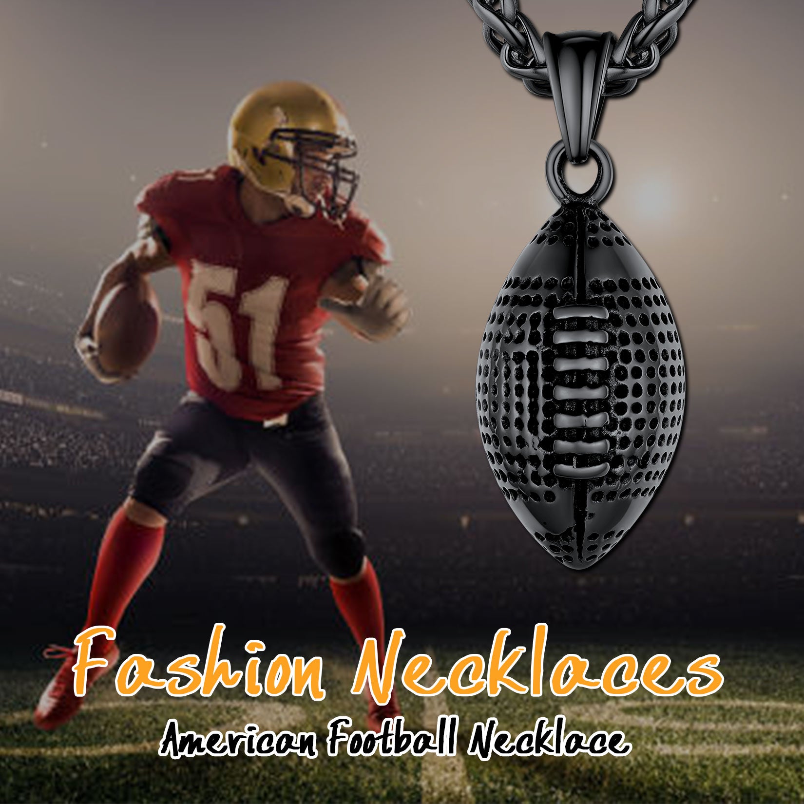 3D American Football Pendant Necklace for Men Women