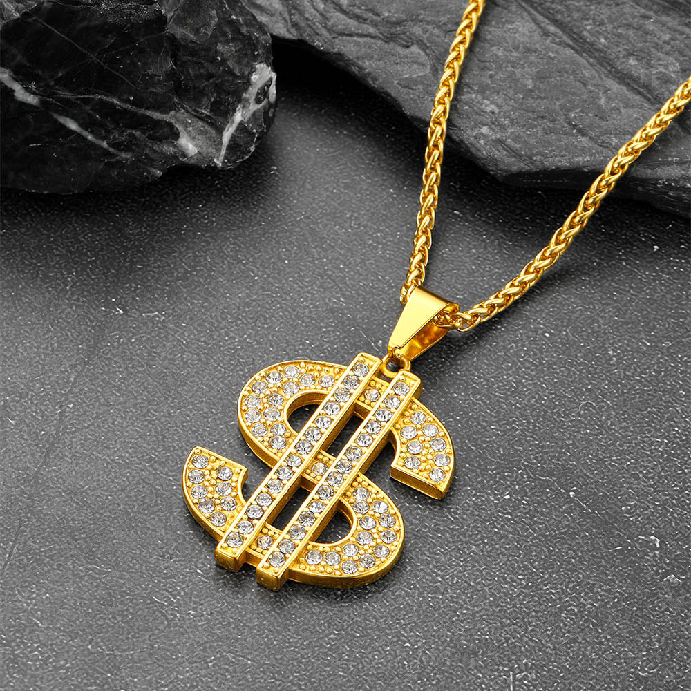 Hip Hop Full Cubic Zirconia Dollar Sign Necklace