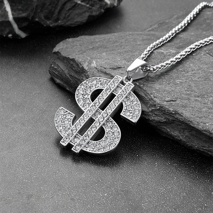 Hip Hop Full Cubic Zirconia Dollar Sign Necklace