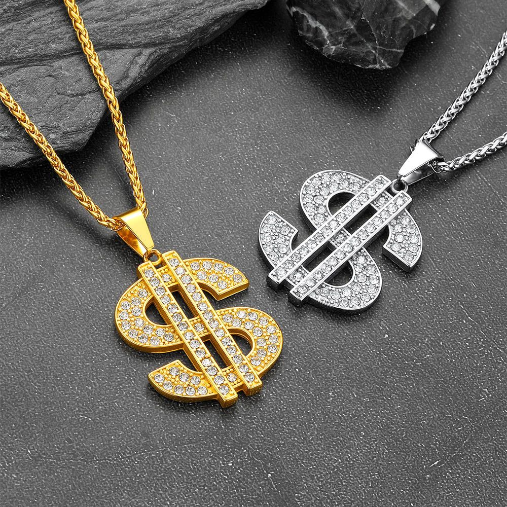 Hip Hop Full Cubic Zirconia Dollar Sign Necklace