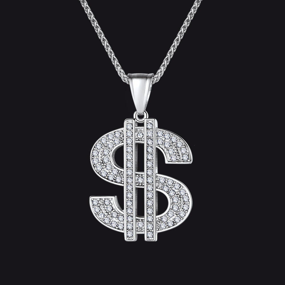 Hip Hop Full Cubic Zirconia Dollar Sign Necklace