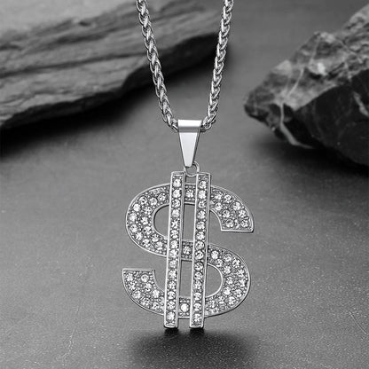 Hip Hop Full Cubic Zirconia Dollar Sign Necklace