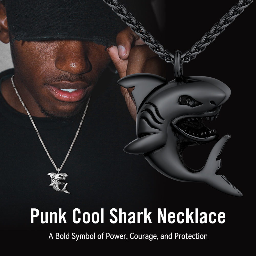 Stainless Steel Shark Pendant Necklace For Men Women