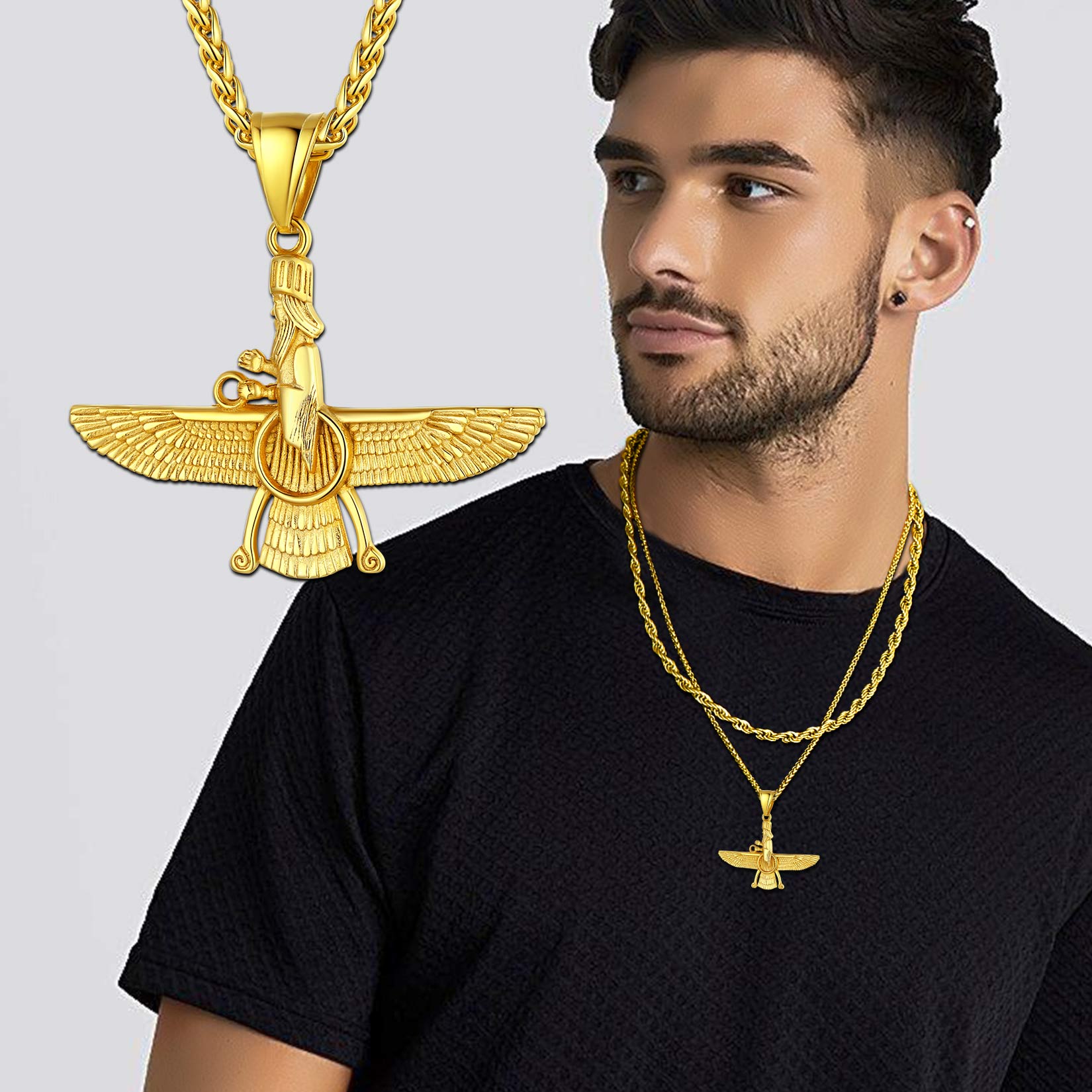 Stainless Steel Faravahar Pendant Necklace For Men