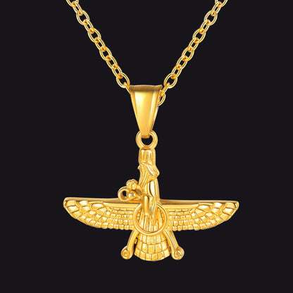 Stainless Steel Faravahar Pendant Necklace For Men