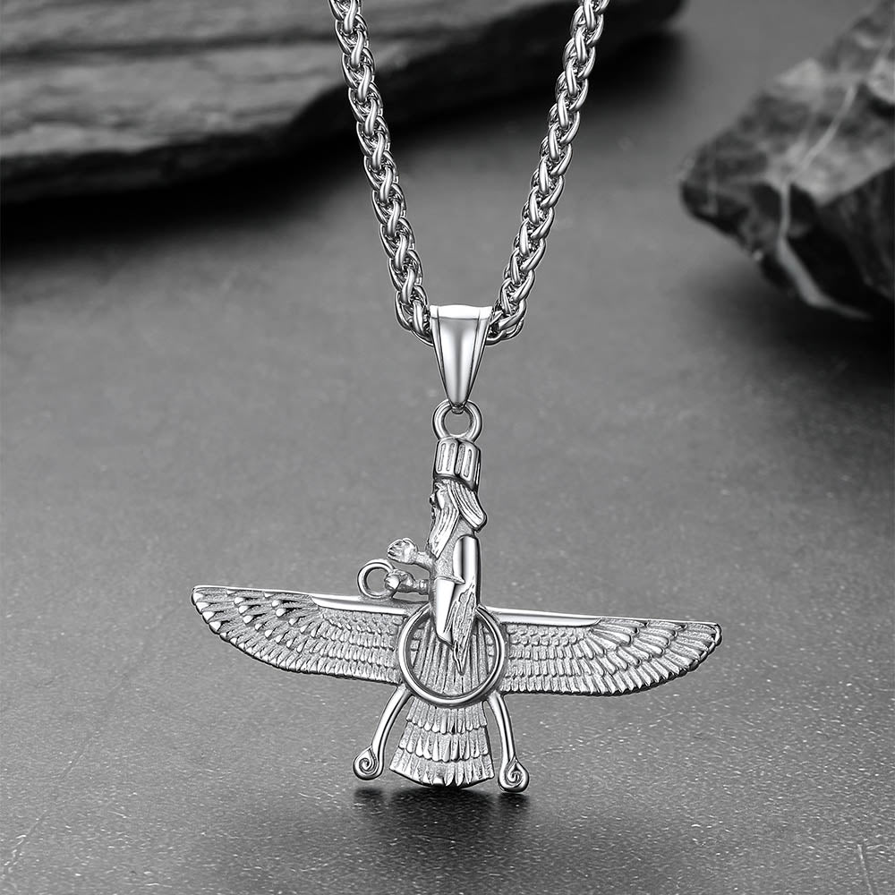 Stainless Steel Faravahar Pendant Necklace For Men