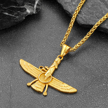 Stainless Steel Faravahar Pendant Necklace For Men