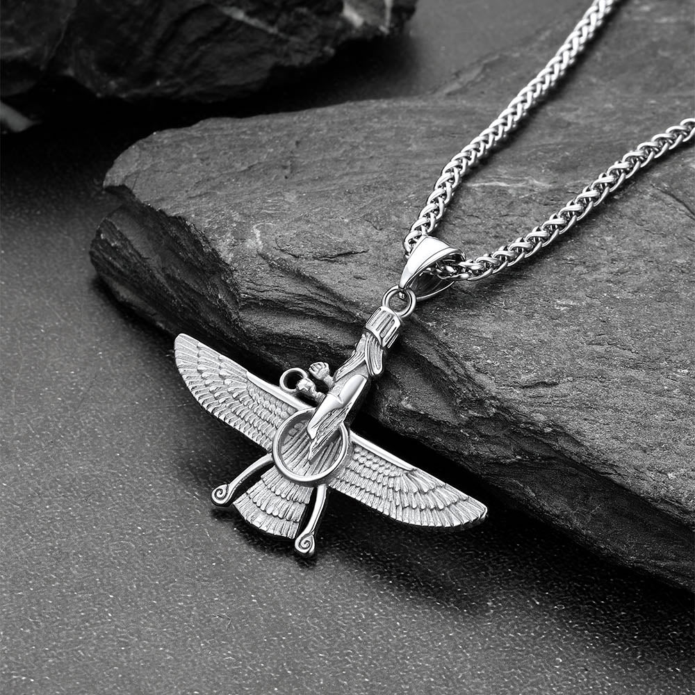 Stainless Steel Faravahar Pendant Necklace For Men