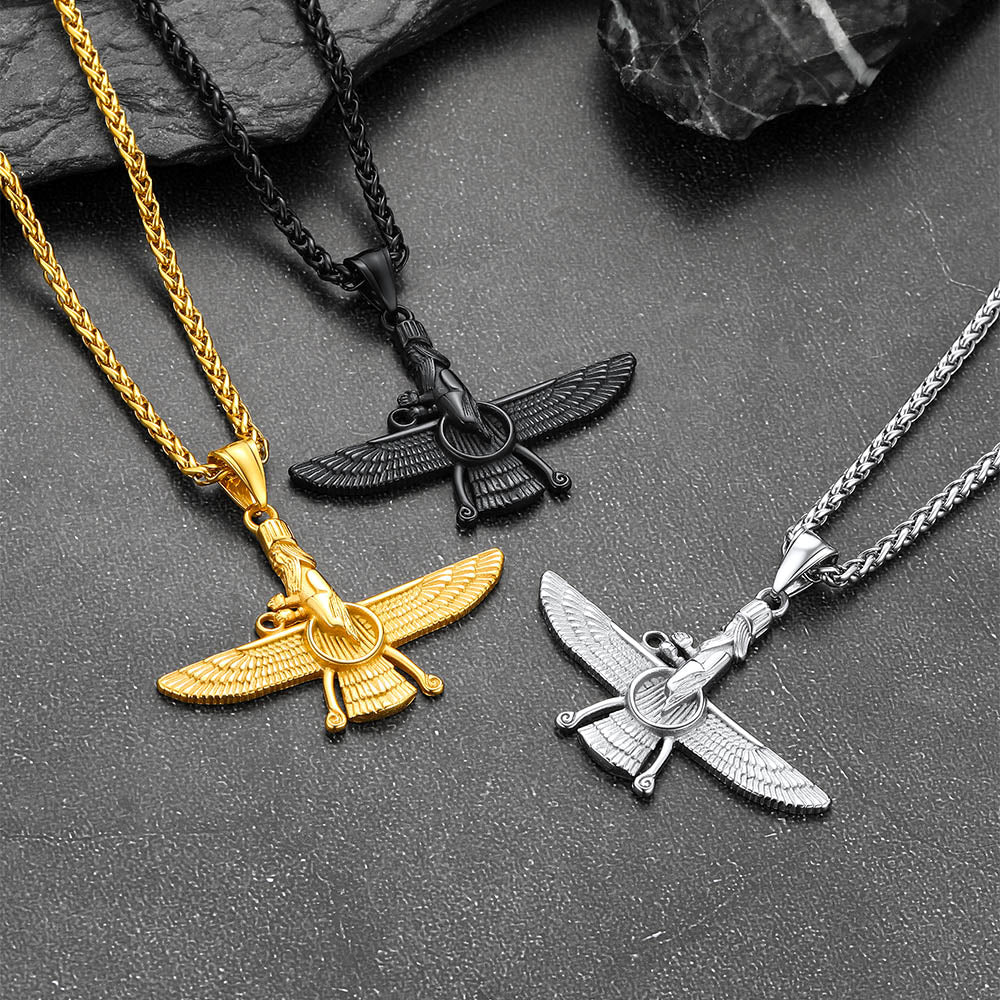 Stainless Steel Faravahar Pendant Necklace For Men