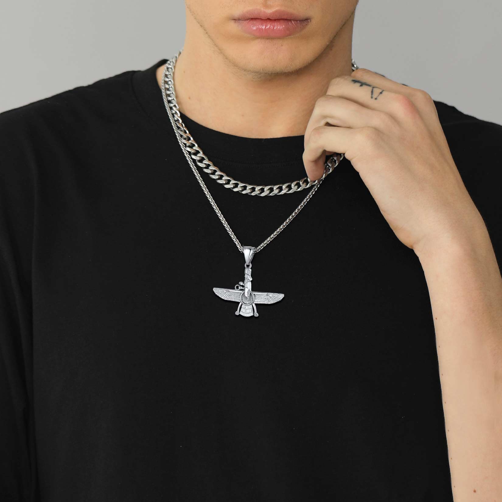 Stainless Steel Faravahar Pendant Necklace For Men