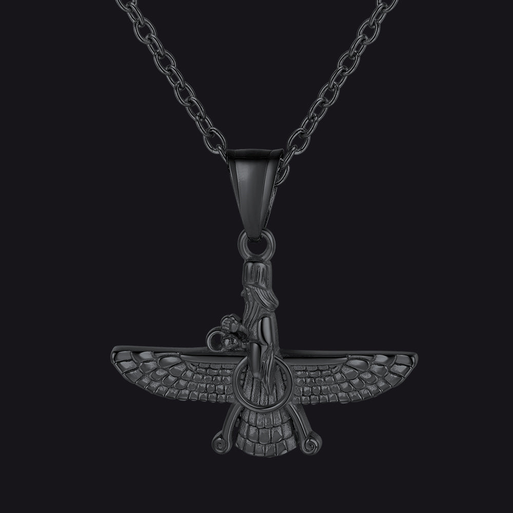 Stainless Steel Faravahar Ahura Mazda Pendant Necklace