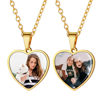 Customized Double-sided Picture Heart Necklace for Women