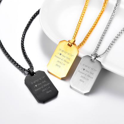 Customized Jersey Number Dog Tag Pendant Necklace For Men