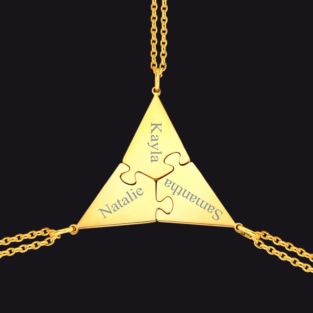 Gold custom puzzle piece necklace set 3 pieces
