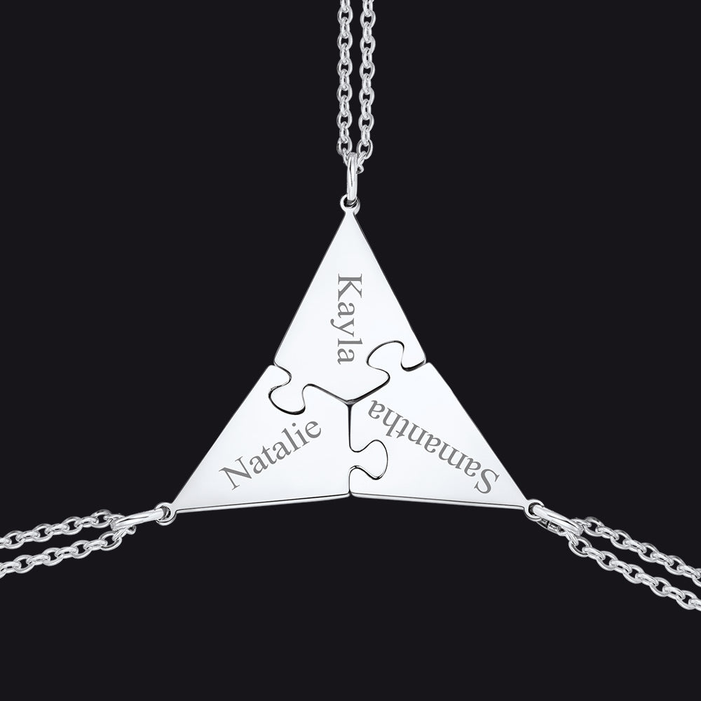 Steel custom puzzle piece necklace set 3 pieces