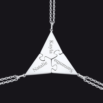 Steel custom puzzle piece necklace set 3 pieces