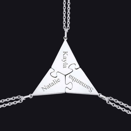 Steel custom puzzle piece necklace set 3 piecesimg