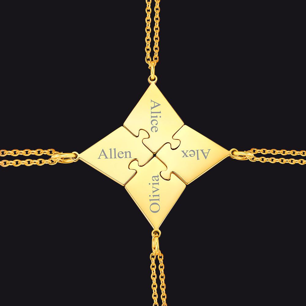 Gold personalized puzzle piece necklace set 4 pieces