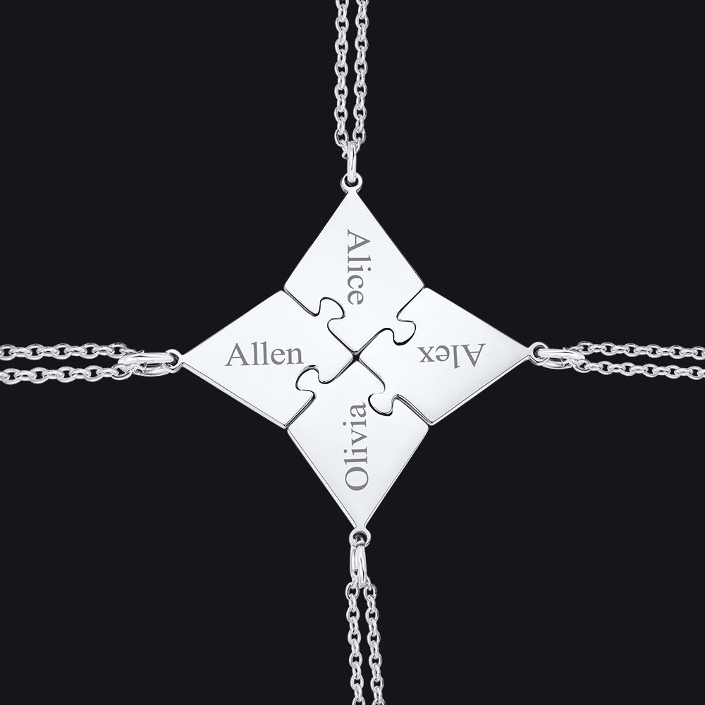Steel personalized puzzle piece necklace set 4 pieces