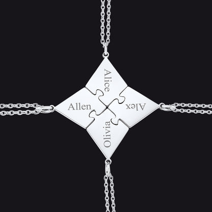 Steel personalized puzzle piece necklace set 4 pieces