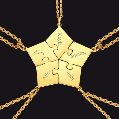 Gold custom puzzle piece necklace set 5 pieces