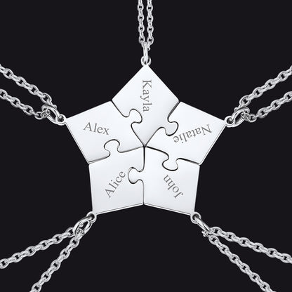 Steel custom puzzle piece necklace set 5 pieces
