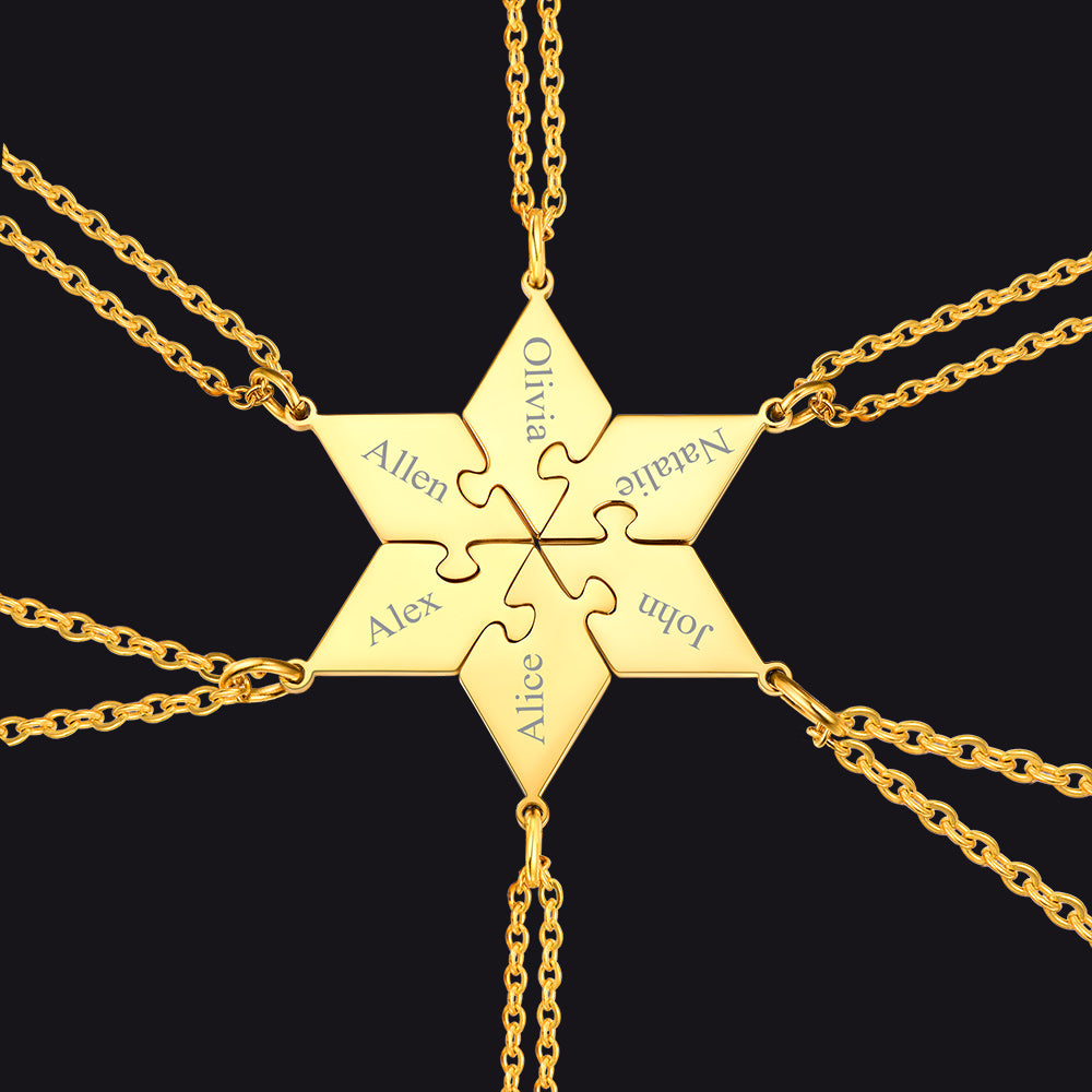 Gold puzzle piece matching necklace set 6 pieces