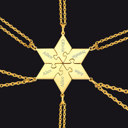 Gold puzzle piece matching necklace set 6 pieces