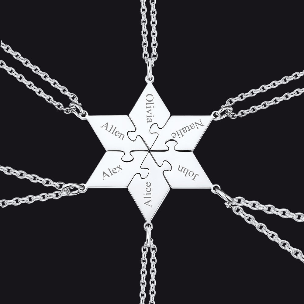 Steel puzzle piece matching necklace set 6 pieces