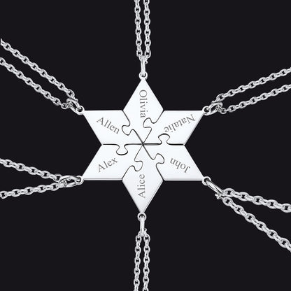 Steel puzzle piece matching necklace set 6 pieces