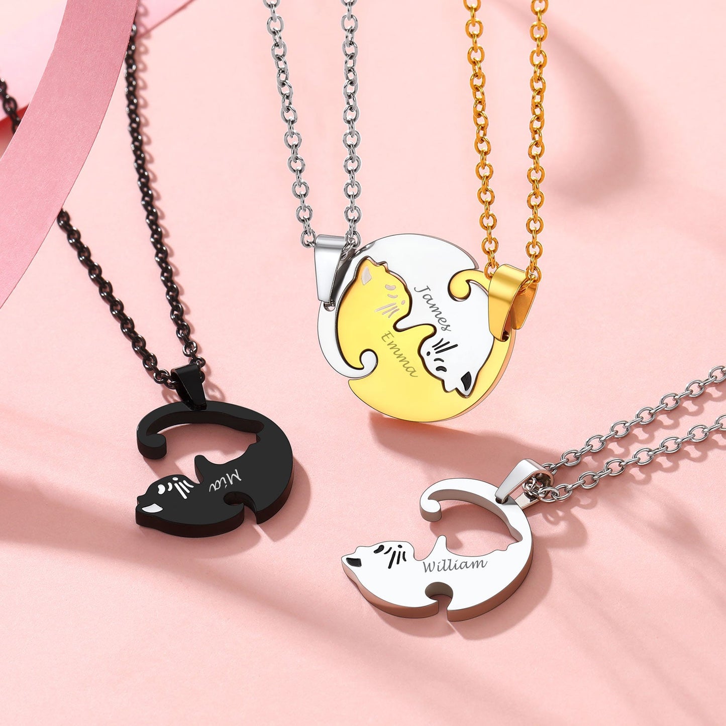 Custom Cat  Matching Necklace For Couple BIRTHSTONES JEWELRY INC