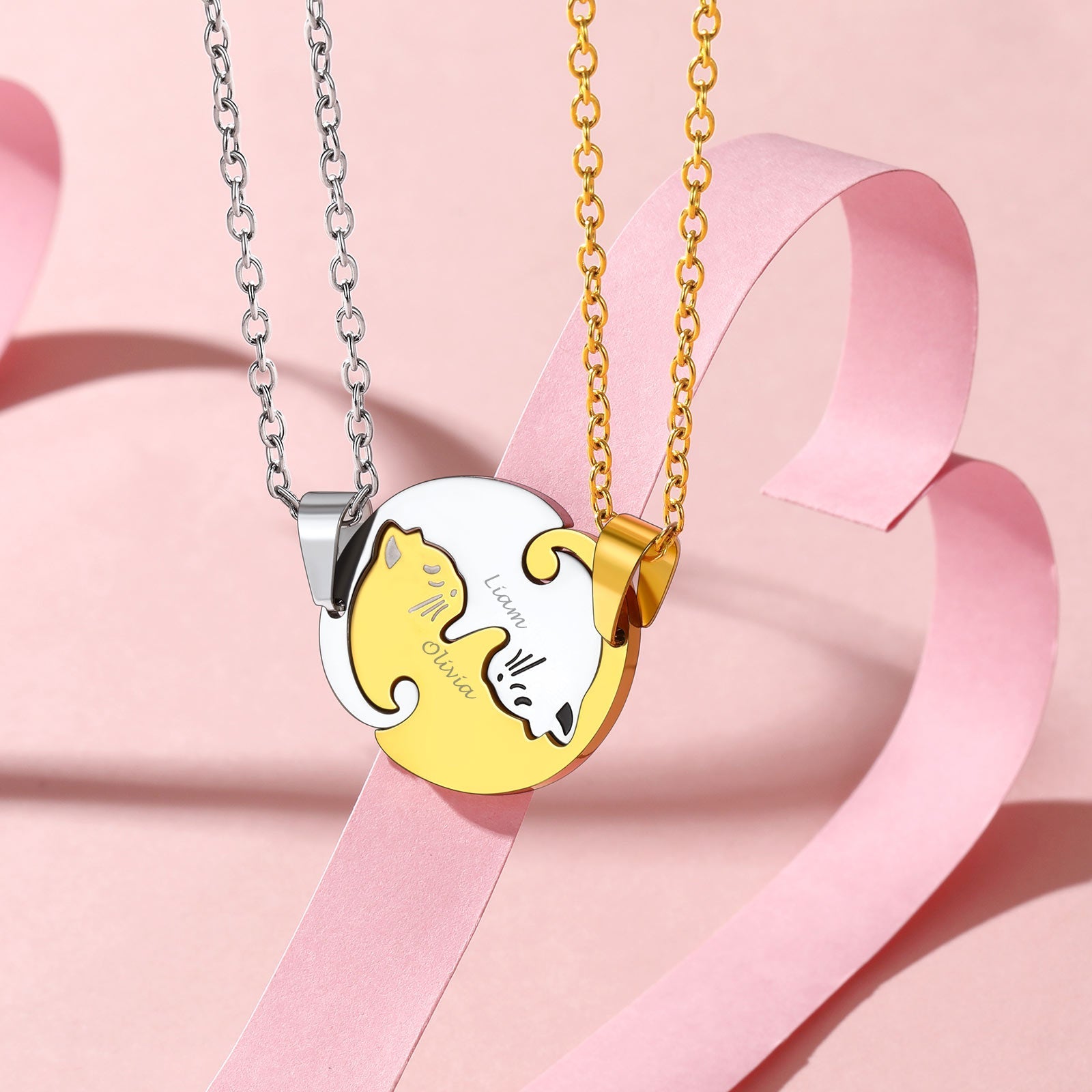 Custom Cat  Matching Necklace For Couple BIRTHSTONES JEWELRY INC