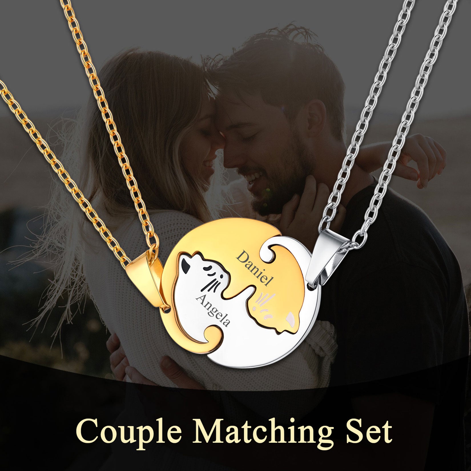 Custom Cat  Matching Necklace For Couple