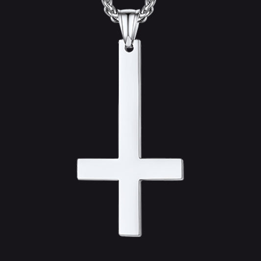 Silver Inverted cross pendant necklace for menimg