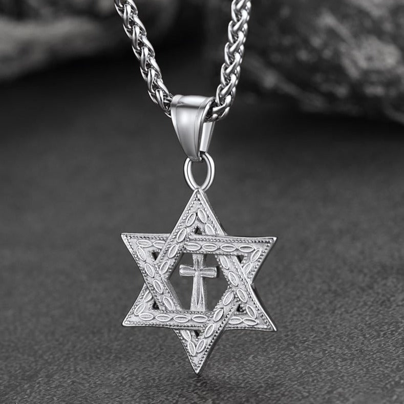 FaithHeart Jewish Star of David Cross Necklace For Men FaithHeart