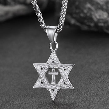 FaithHeart Jewish Star of David Cross Necklace For Men FaithHeart