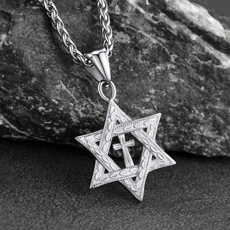 FaithHeart Jewish Star of David Cross Necklace For Men FaithHeart