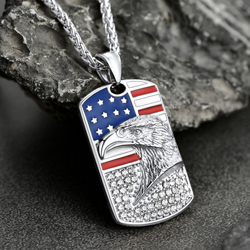 FaithHeart American Eagle Flag Pendant Necklace Stainless Steel Patriotic Jewelry FaithHeart