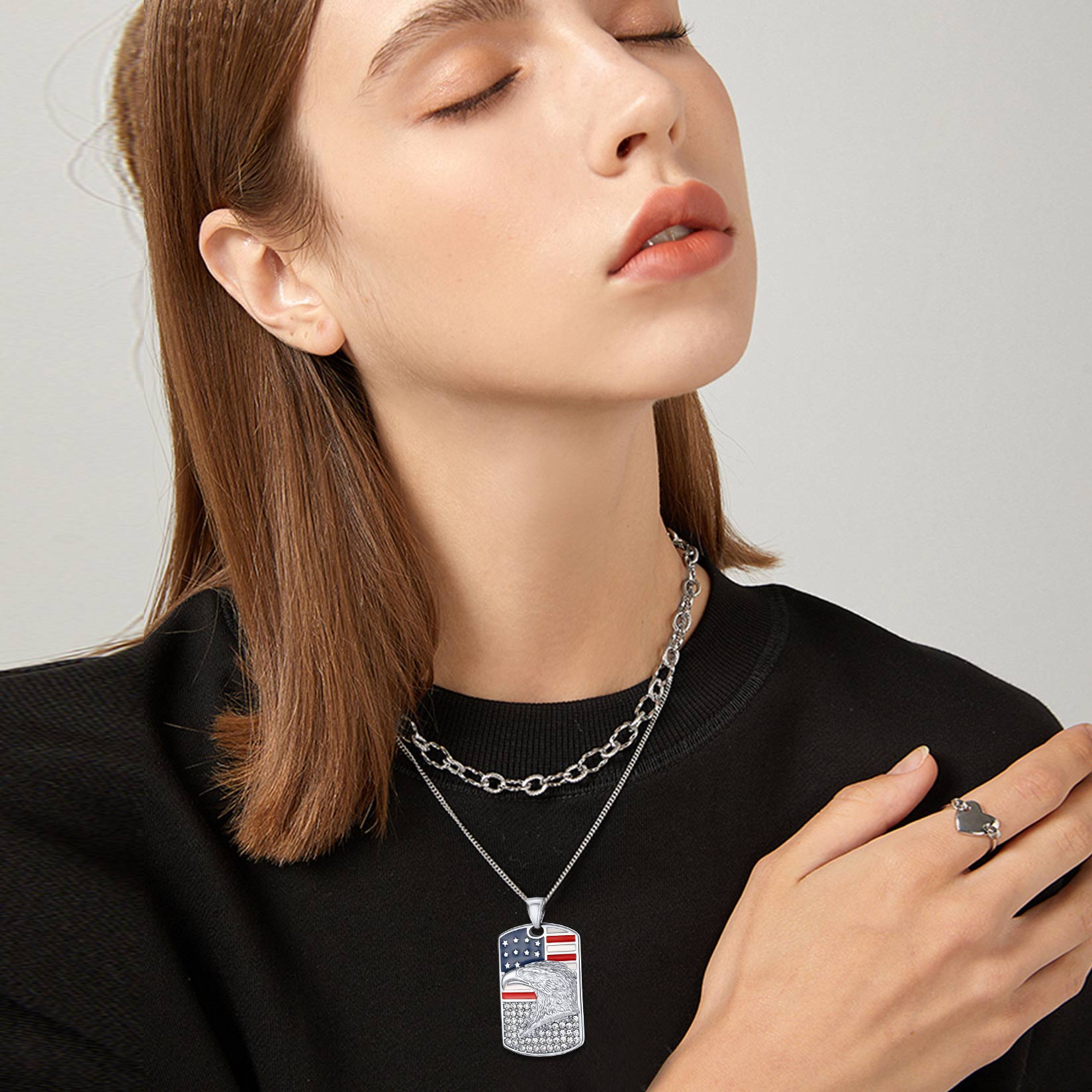 American Flag Eagle Dog Tags Necklace for Men Women
