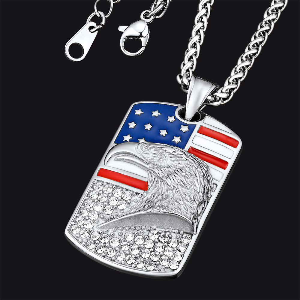 FaithHeart American Eagle Flag Pendant Necklace Stainless Steel Patriotic Jewelry FaithHeart