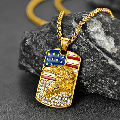 FaithHeart American Eagle Flag Pendant Necklace Stainless Steel Patriotic Jewelry FaithHeart