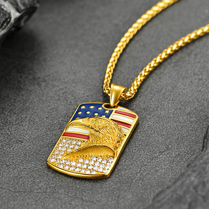 FaithHeart American Eagle Flag Pendant Necklace Stainless Steel Patriotic Jewelry FaithHeart