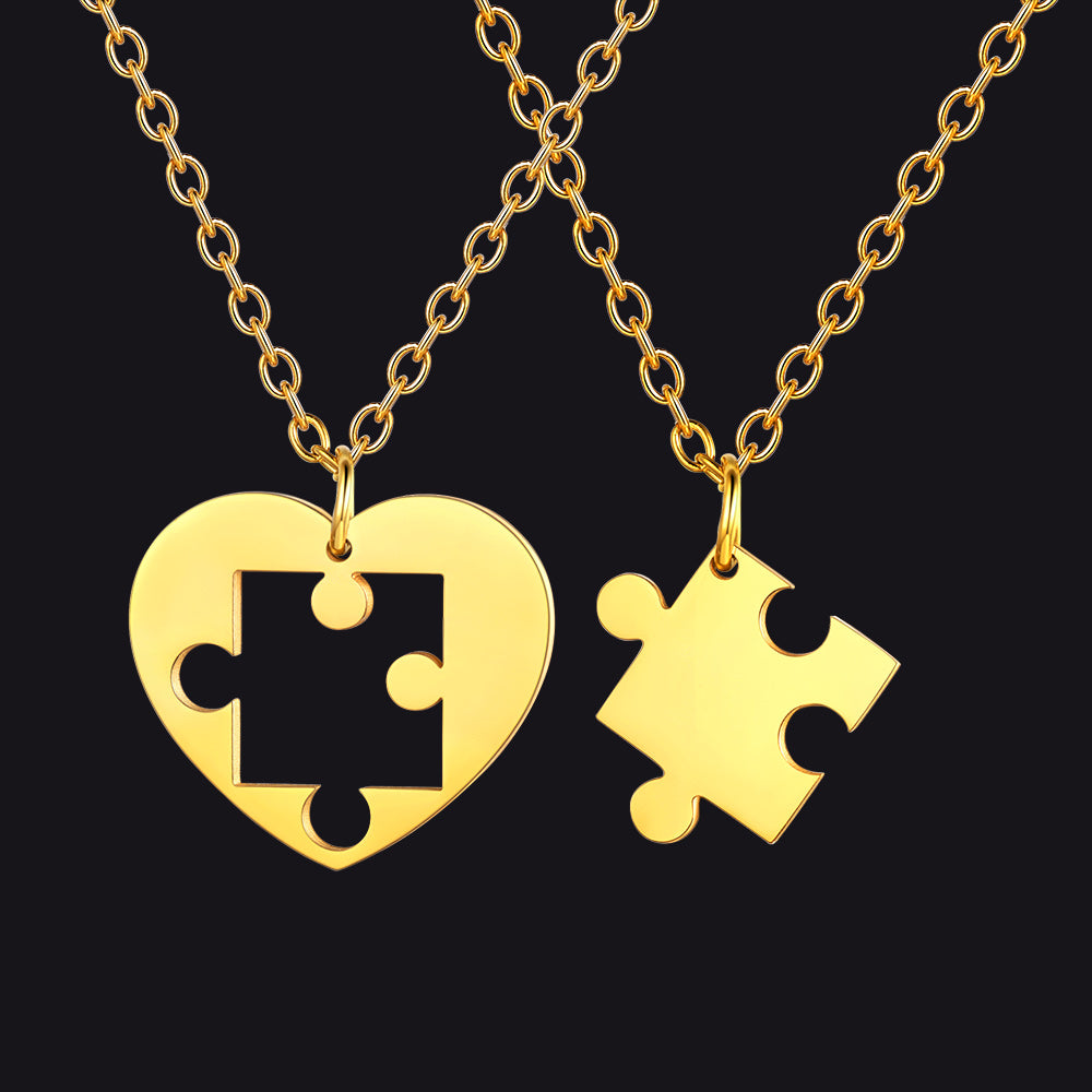 custom engraved heart puzzle necklaces for couples