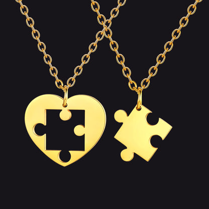 custom engraved heart puzzle necklaces for couples