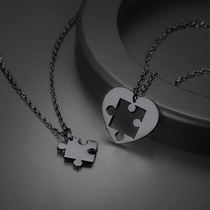 matching heart puzzle necklace gift for couple