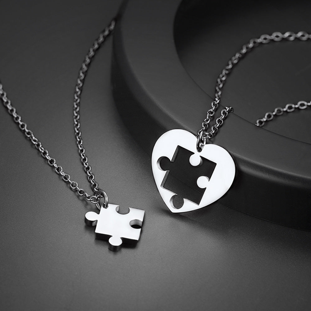 matching heart puzzle necklace gift for couple