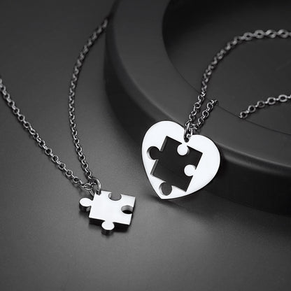 matching heart puzzle necklace gift for couple